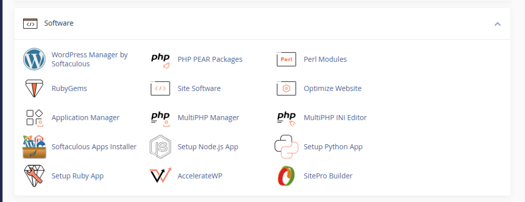 cPanel Software Section