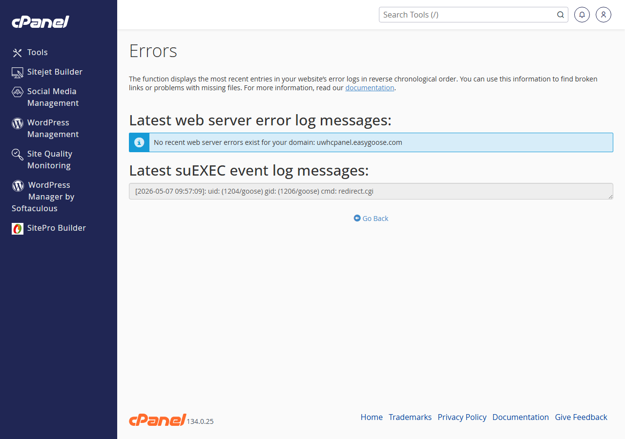 Contents of a PHP error_log file viewed in cPanel File Manager