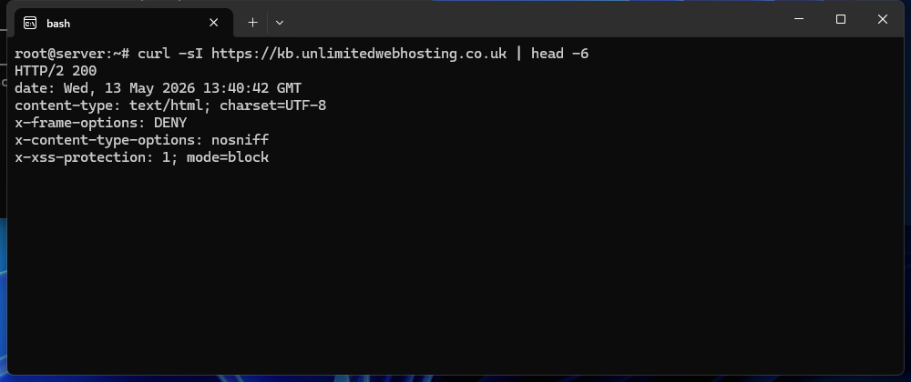 Terminal showing curl -I output with server header displaying only nginx and no version number